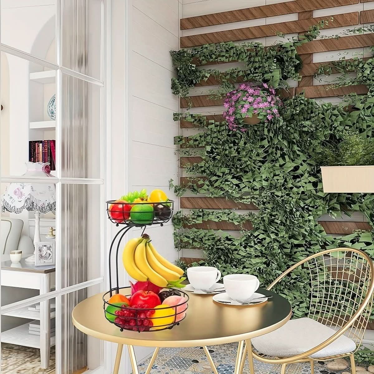 KITCHENOVA FRUIT HAVEN – 2-Tier Metal Fruit Basket with Banana Holder