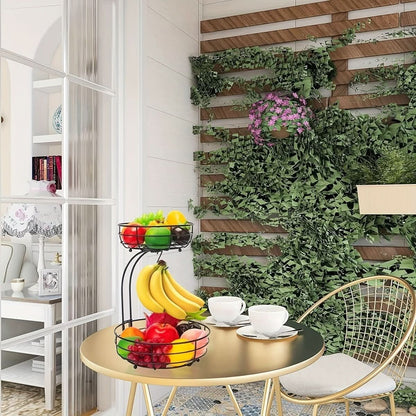 KITCHENOVA FRUIT HAVEN – 2-Tier Metal Fruit Basket with Banana Holder