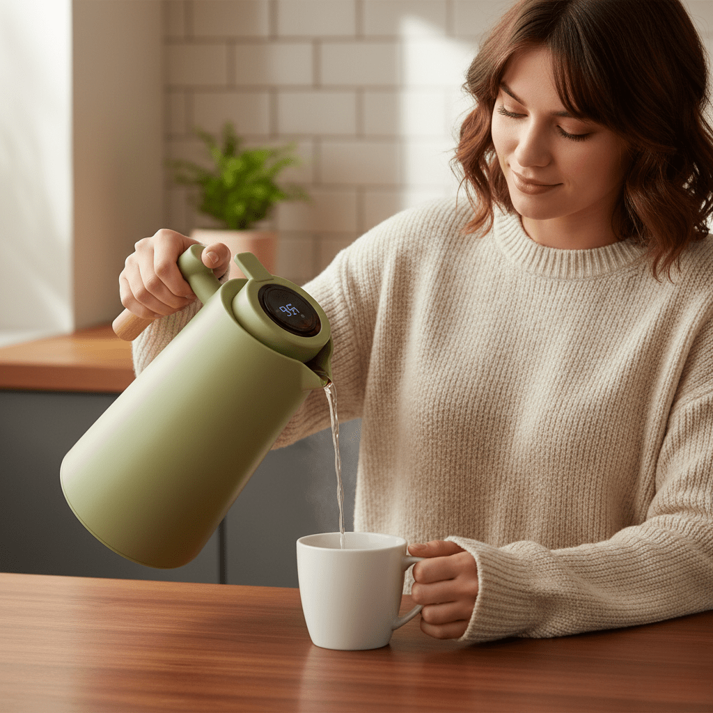 Lattea – Thermal Jug with Temperature Display, Leak-Proof Design & Wooden Handle