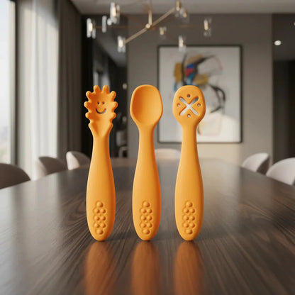 LEARN2EAT – Silicone Utensils Set for Babies & Toddlers (Spoon, Fork & Knife)
