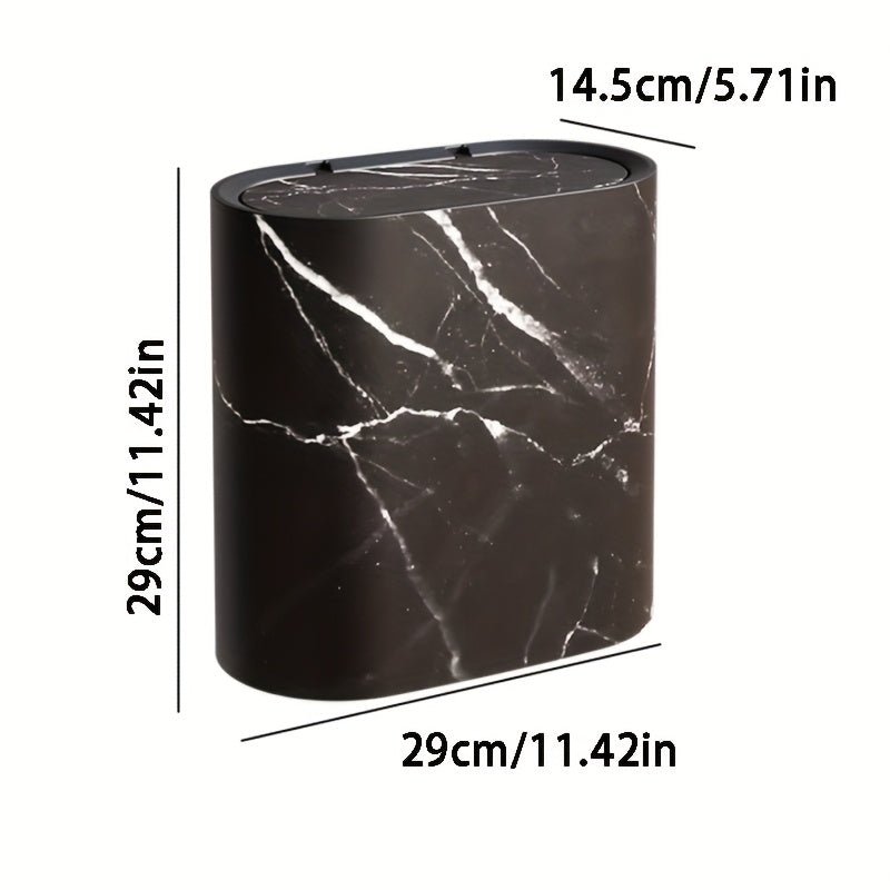 LIVELUX – Modern Oval Trash Can with Marble Design for Bathroom & Kitchen