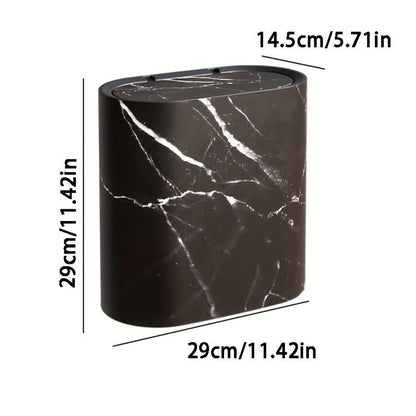 LIVELUX – Modern Oval Trash Can with Marble Design for Bathroom & Kitchen