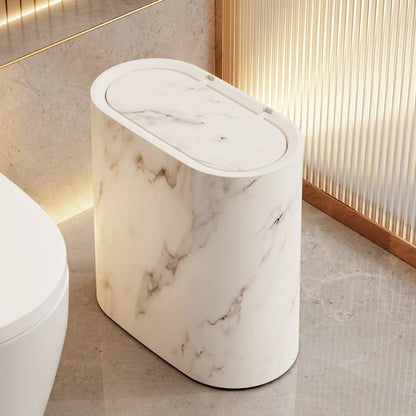 LIVELUX – Modern Oval Trash Can with Marble Design for Bathroom & Kitchen