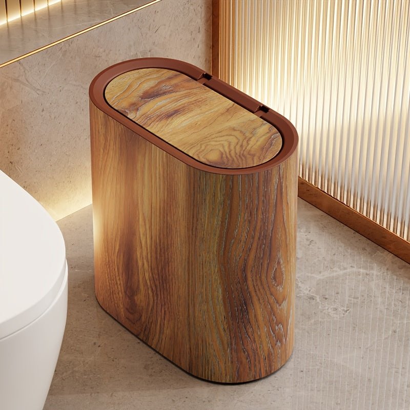 LIVELUX – Modern Oval Trash Can with Marble Design for Bathroom & Kitchen