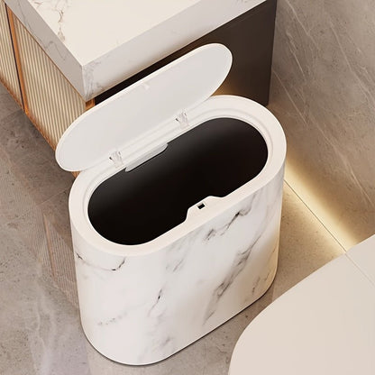 LIVELUX – Modern Oval Trash Can with Marble Design for Bathroom & Kitchen