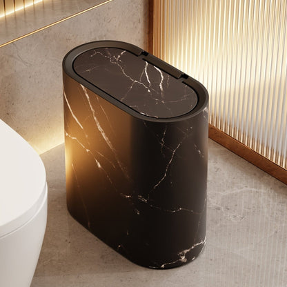 LIVELUX – Modern Oval Trash Can with Marble Design for Bathroom & Kitchen