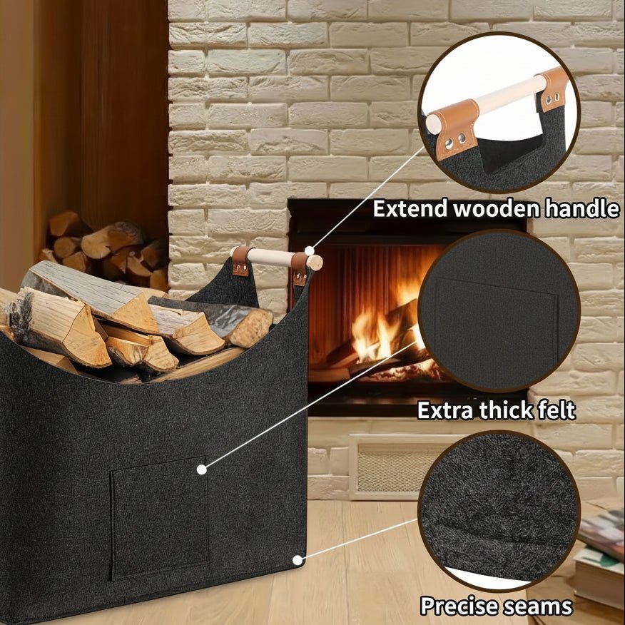 LOGORA – Foldable Firewood Carrier with Wooden Handles & Leather Reinforcement