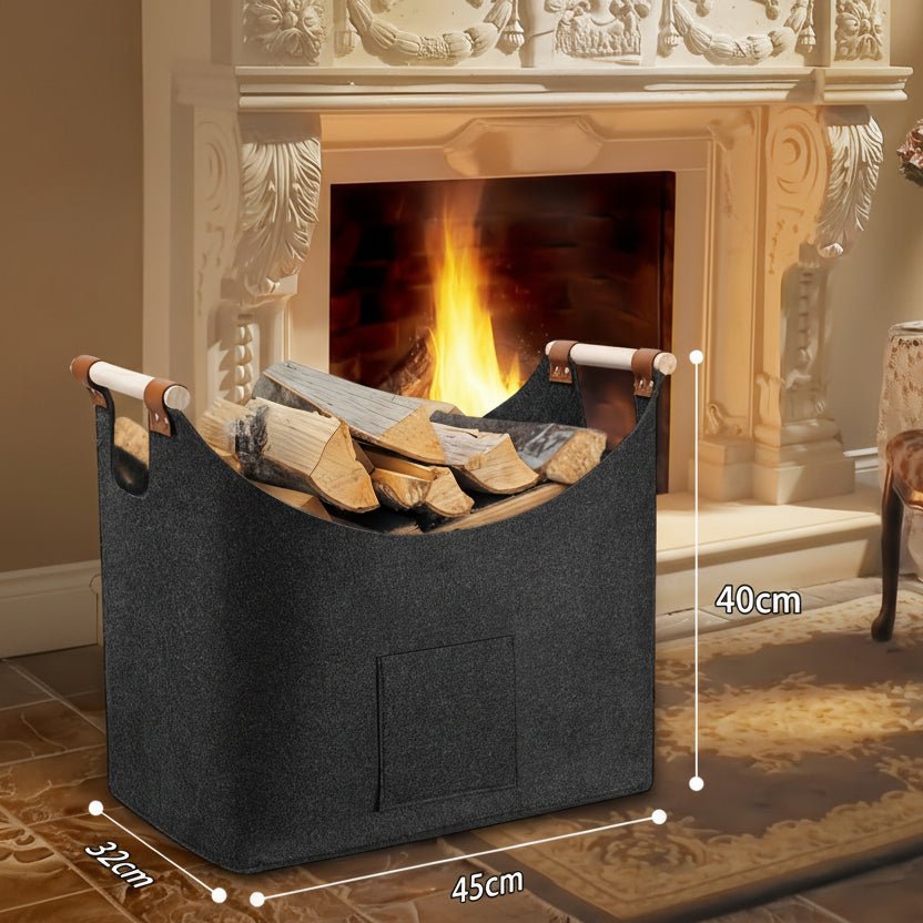 LOGORA – Foldable Firewood Carrier with Wooden Handles & Leather Reinforcement