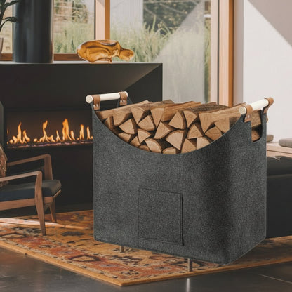 LOGORA – Foldable Firewood Carrier with Wooden Handles & Leather Reinforcement