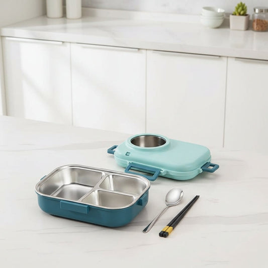 LUNCHMATE – Stainless Steel Lunch Box with 3 Compartments for Fresh & Organized Meals