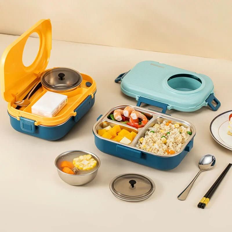 LUNCHMATE – Stainless Steel Lunch Box with 3 Compartments for Fresh & Organized Meals