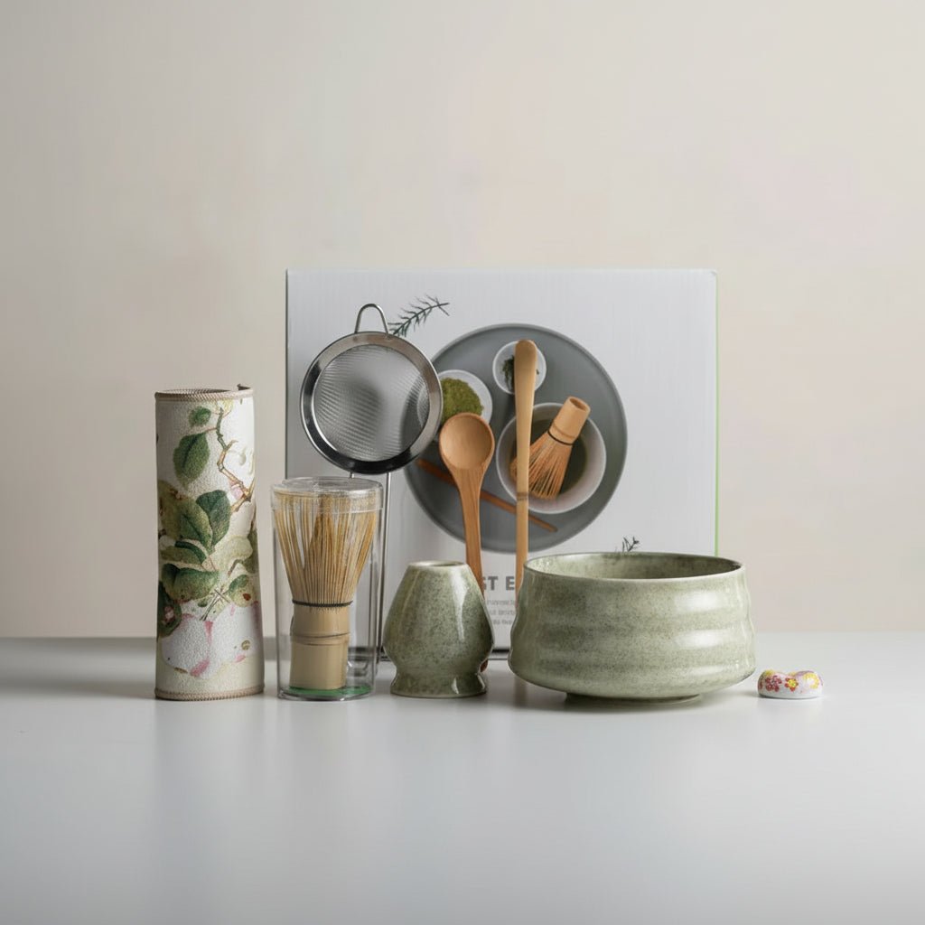 MATCHÉRA – Traditional Matcha Set, 8-Piece Green Tea Kit with Sakura Bowl and Bamboo Whisk