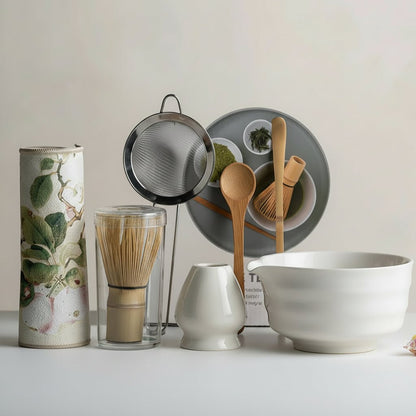 MATCHÉRA – Traditional Matcha Set, 8-Piece Green Tea Kit with Sakura Bowl and Bamboo Whisk