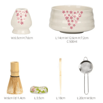 MATCHÉRA – Traditional Matcha Set, 8-Piece Green Tea Kit with Sakura Bowl and Bamboo Whisk