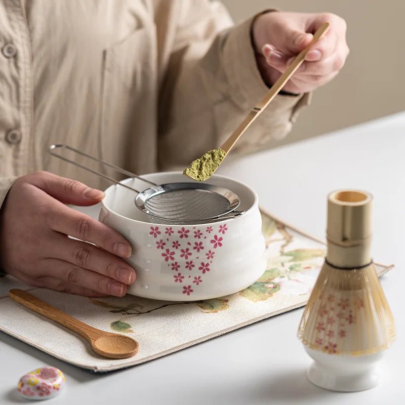 MATCHÉRA – Traditional Matcha Set, 8-Piece Green Tea Kit with Sakura Bowl and Bamboo Whisk