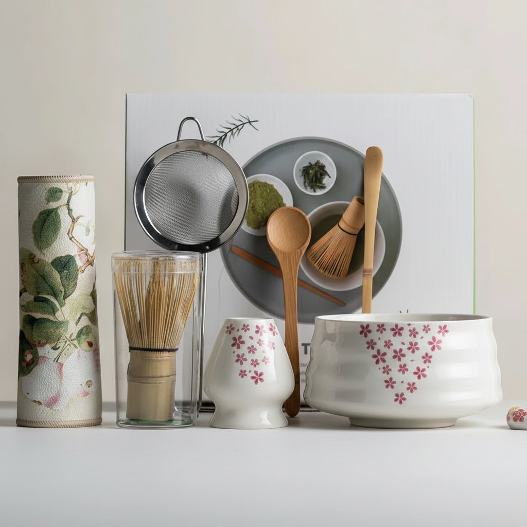 MATCHÉRA – Traditional Matcha Set, 8-Piece Green Tea Kit with Sakura Bowl and Bamboo Whisk