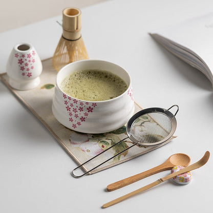 MATCHÉRA – Traditional Matcha Set, 8-Piece Green Tea Kit with Sakura Bowl and Bamboo Whisk