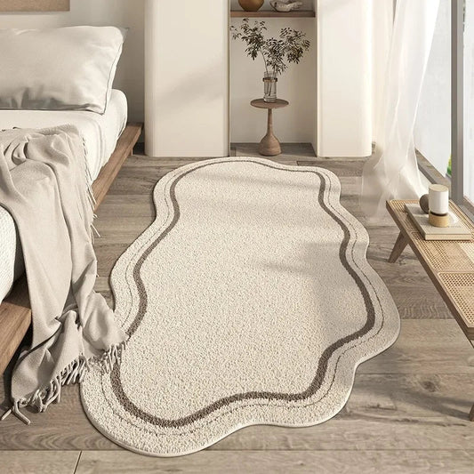 MINIMALIA – Abstract Cream Area Rug with Irregular Edges, Non-Slip Soft Mat