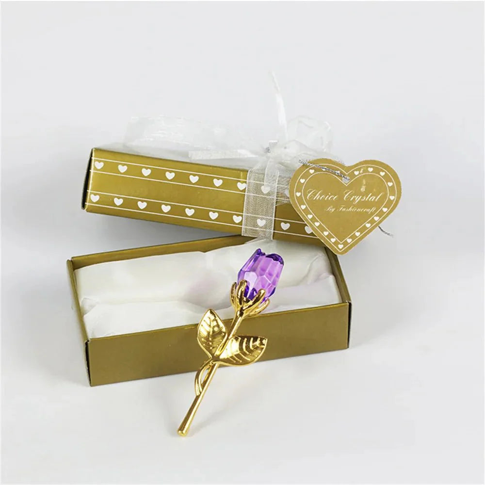 CRYSTIVA – Elegant Crystal Rose Keepsake with Gold or Silver Rod