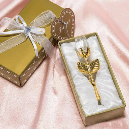 CRYSTIVA – Elegant Crystal Rose Keepsake with Gold or Silver Rod