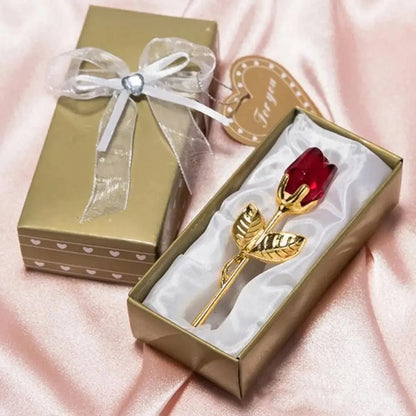 CRYSTIVA – Elegant Crystal Rose Keepsake with Gold or Silver Rod