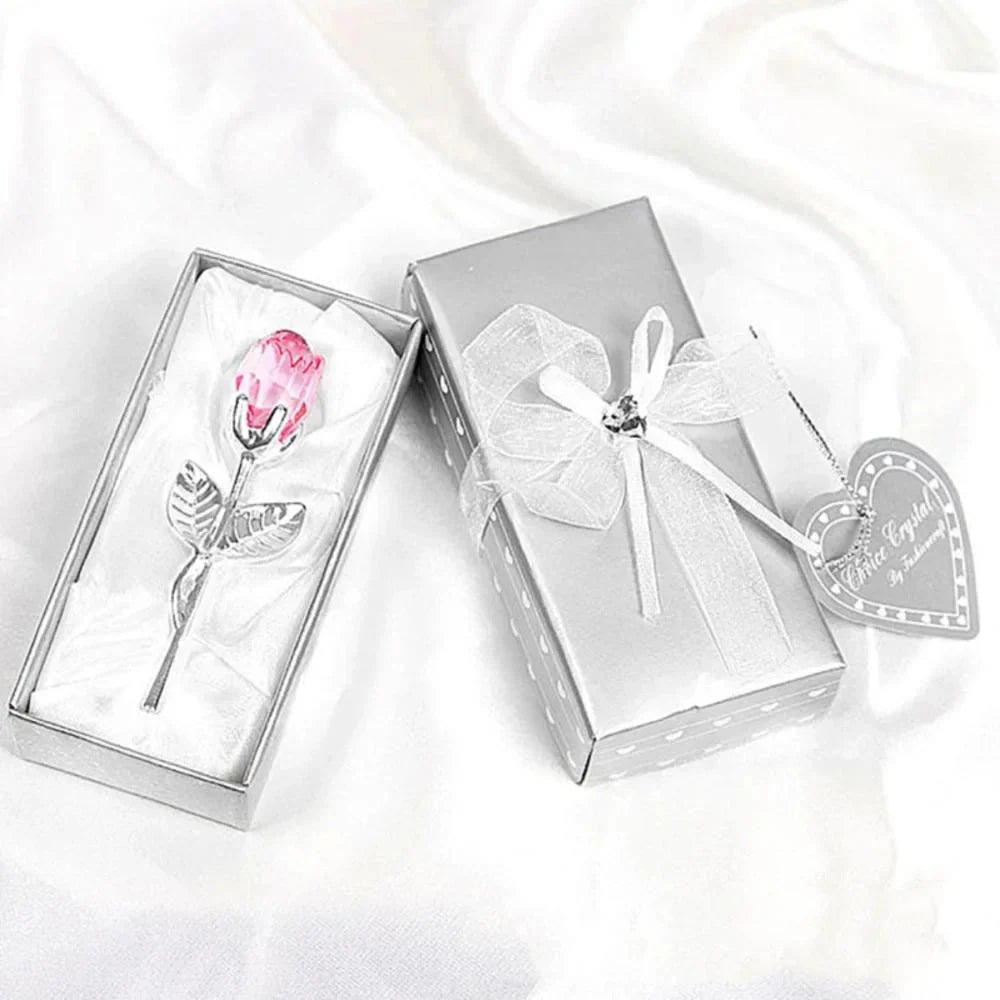CRYSTIVA – Elegant Crystal Rose Keepsake with Gold or Silver Rod