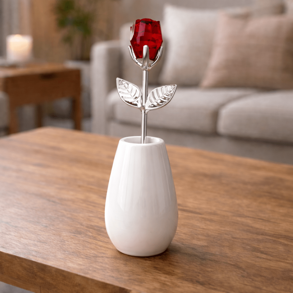 CRYSTIVA – Elegant Crystal Rose Keepsake with Gold or Silver Rod