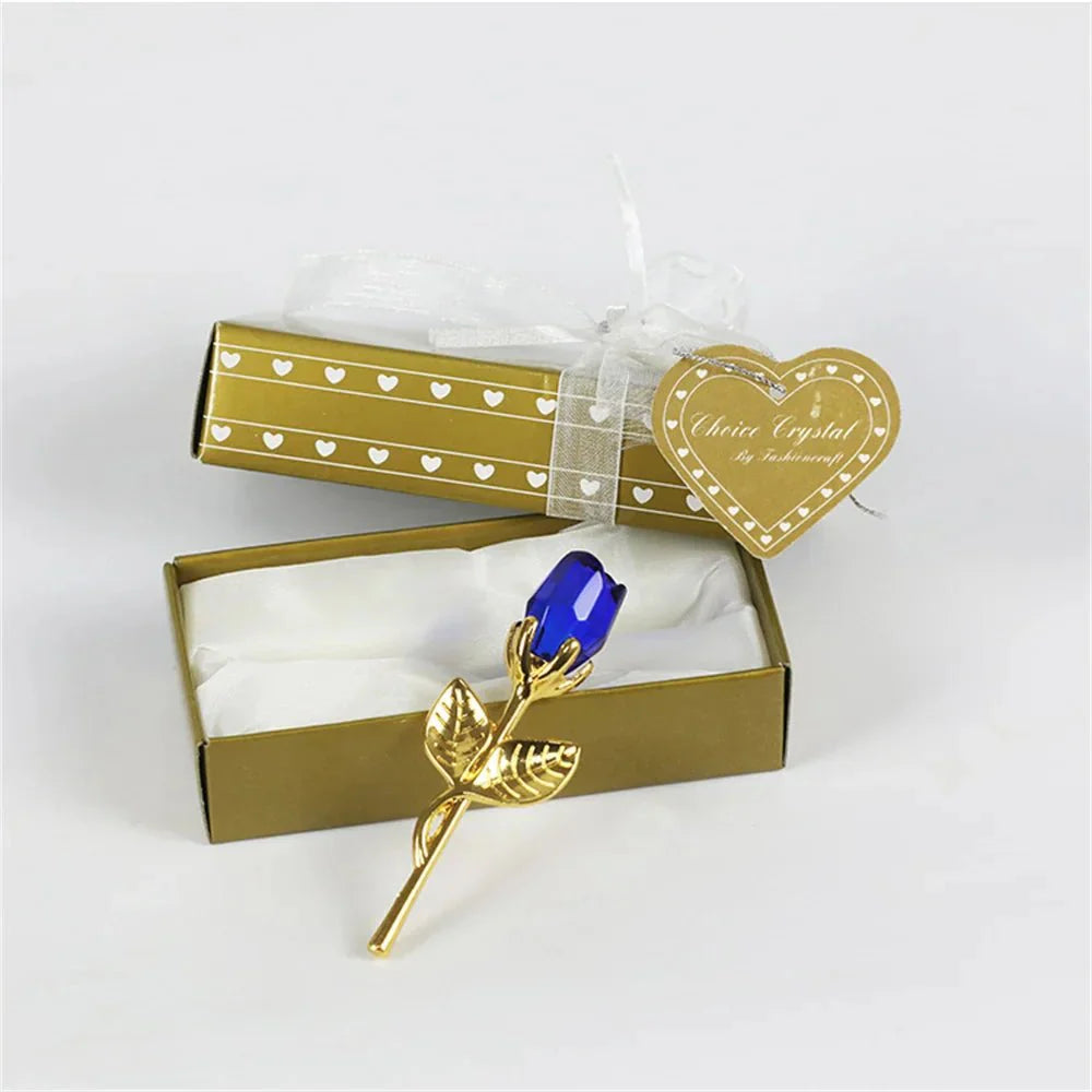 CRYSTIVA – Elegant Crystal Rose Keepsake with Gold or Silver Rod