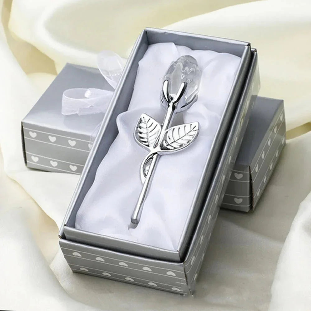 CRYSTIVA – Elegant Crystal Rose Keepsake with Gold or Silver Rod