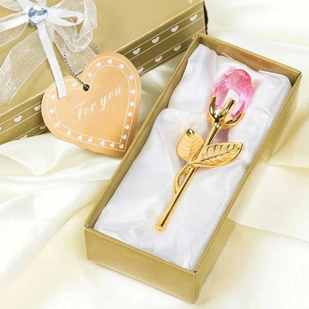 CRYSTIVA – Elegant Crystal Rose Keepsake with Gold or Silver Rod