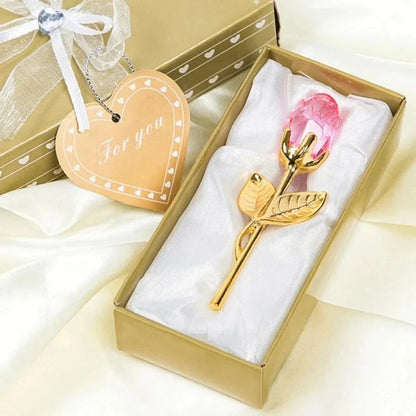 CRYSTIVA – Elegant Crystal Rose Keepsake with Gold or Silver Rod