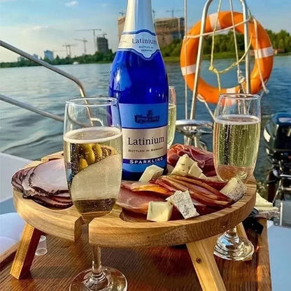 OAKDINER – Portable Wooden Folding Picnic Table with Integrated Wine Holder