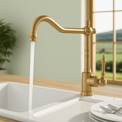 ORNAVIA – Gold Kitchen Faucet with Swiveling Spout & Vintage Design