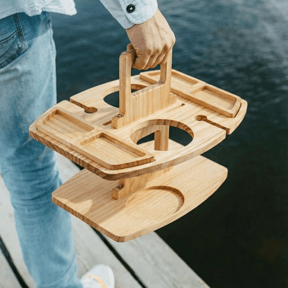 PICNICGROVE – Wooden Picnic Table with Organized Compartments for Wine & Food