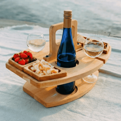 PICNICGROVE – Wooden Picnic Table with Organized Compartments for Wine & Food
