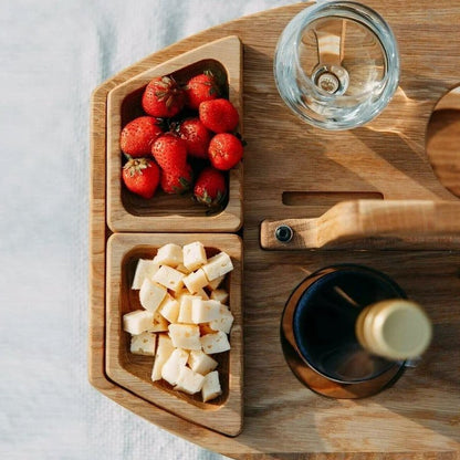 PICNICGROVE – Wooden Picnic Table with Organized Compartments for Wine & Food