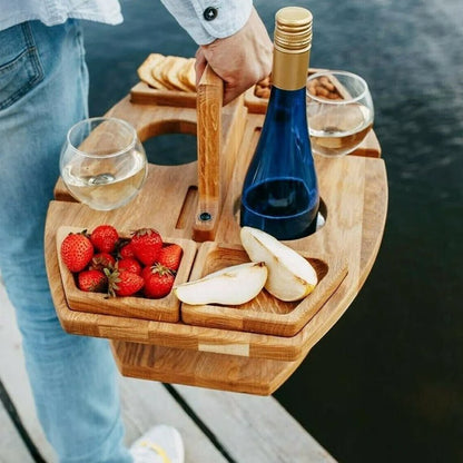 PICNICGROVE – Wooden Picnic Table with Organized Compartments for Wine & Food