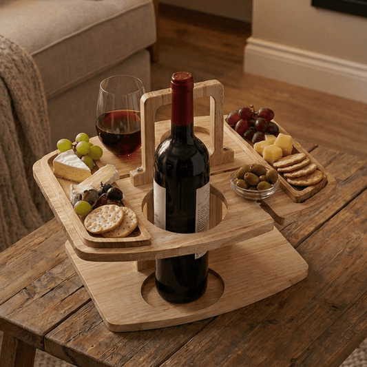 PICNICGROVE – Wooden Picnic Table with Organized Compartments for Wine & Food