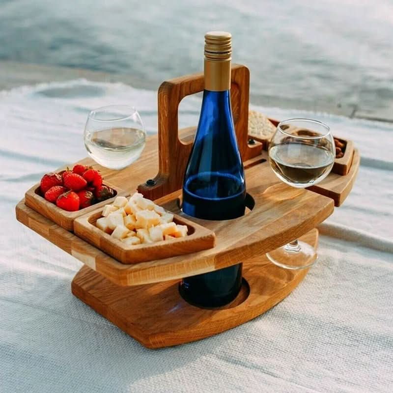 Portable Wooden Picnic Table – Foldable Outdoor Wine & Snack Table for Garden, Beach & Camping