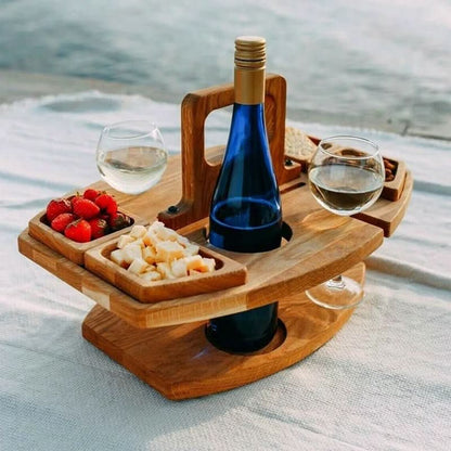 Portable Wooden Picnic Table – Foldable Outdoor Wine & Snack Table for Garden, Beach & Camping
