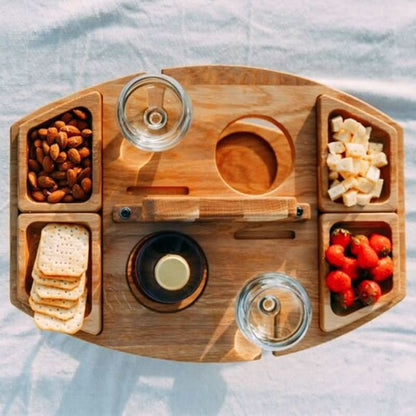 Portable Wooden Picnic Table – Foldable Outdoor Wine & Snack Table for Garden, Beach & Camping