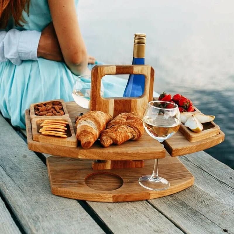 Portable Wooden Picnic Table – Foldable Outdoor Wine & Snack Table for Garden, Beach & Camping