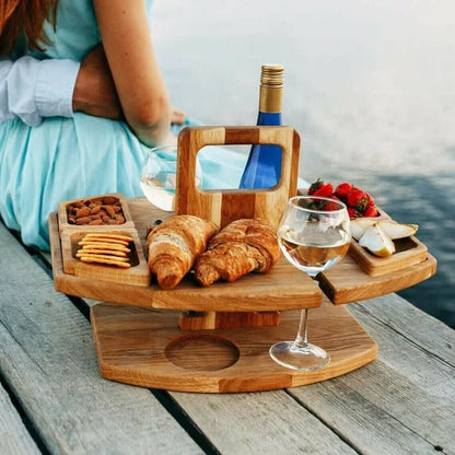 Portable Wooden Picnic Table – Foldable Outdoor Wine & Snack Table for Garden, Beach & Camping