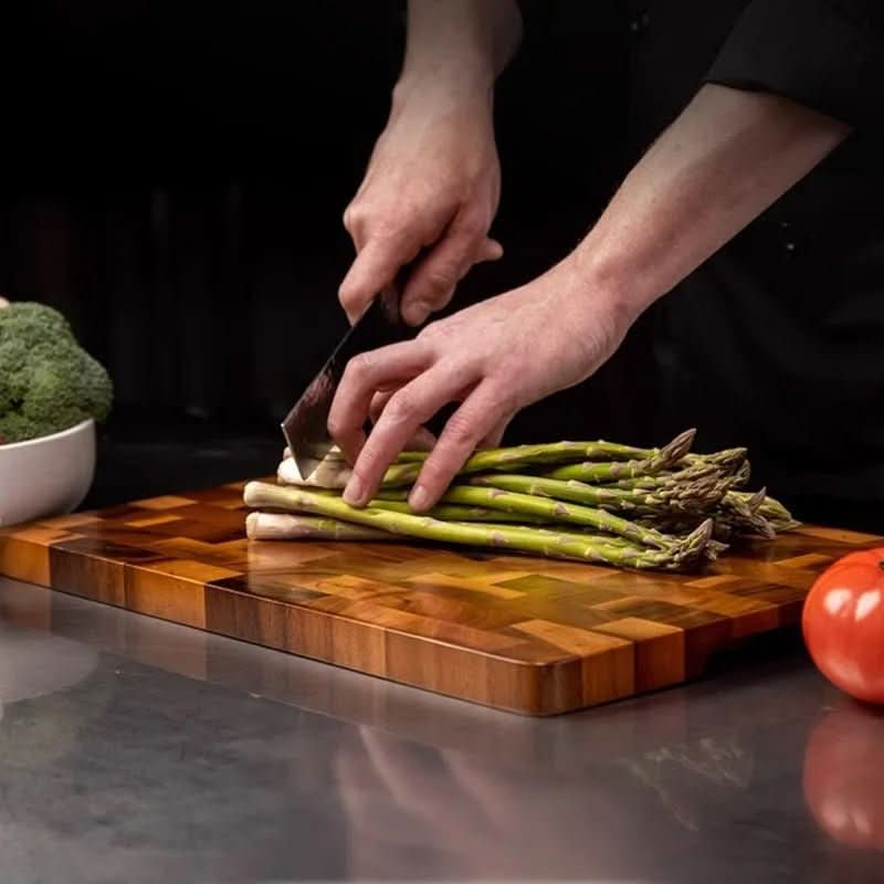 TIMBERSERVE – Antibacterial Acacia Wood Cutting Board with Elegant Chessboard Design