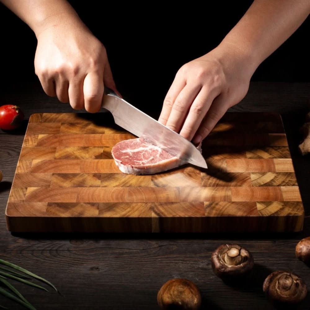 TIMBERSERVE – Antibacterial Acacia Wood Cutting Board with Elegant Chessboard Design
