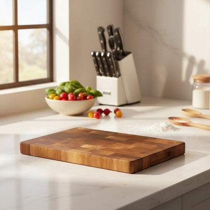 TIMBERSERVE – Antibacterial Acacia Wood Cutting Board with Elegant Chessboard Design