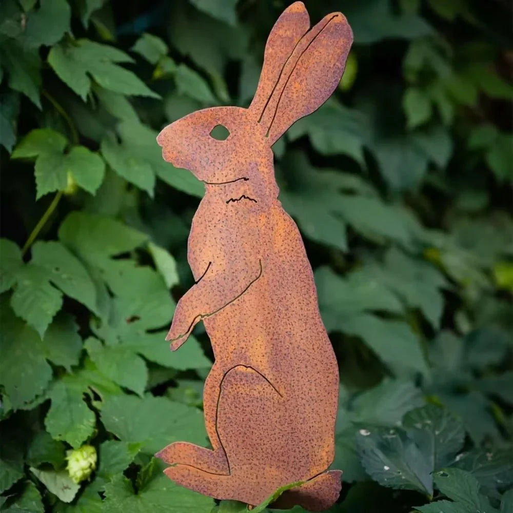 RABBITRAIL – Rustikaler Metall-Hasen-Gartenstecker für Bauernhaus-Außendekoration