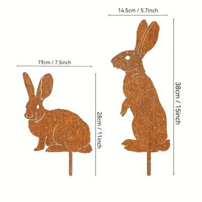 RABBITRAIL – Rustikaler Metall-Hasen-Gartenstecker für Bauernhaus-Außendekoration