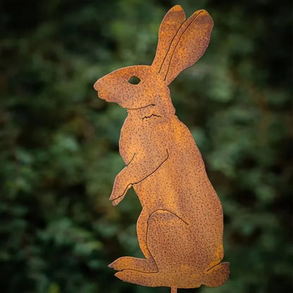 RABBITRAIL – Rustikaler Metall-Hasen-Gartenstecker für Bauernhaus-Außendekoration