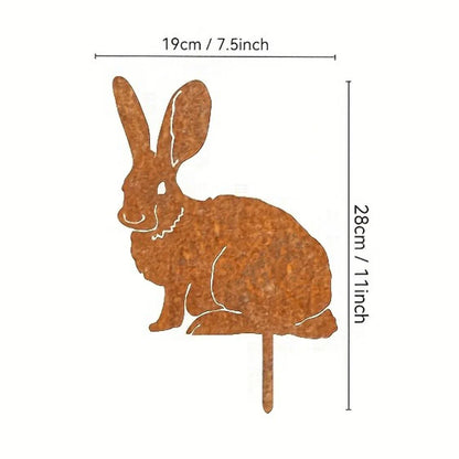 RABBITRAIL – Rustikaler Metall-Hasen-Gartenstecker für Bauernhaus-Außendekoration